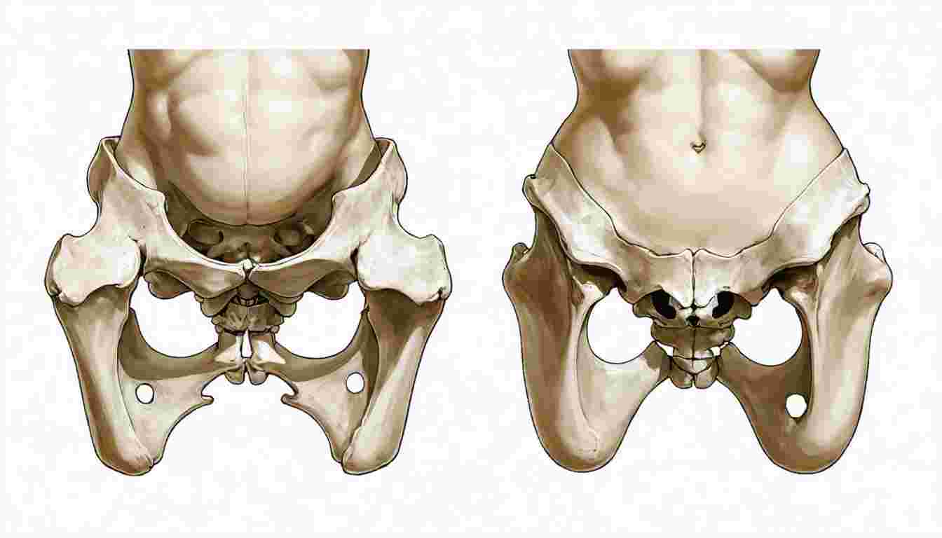 Definition and differentiation of true pelvis and false pelvis, along with methods for sex determination using male and female bony pelvis
