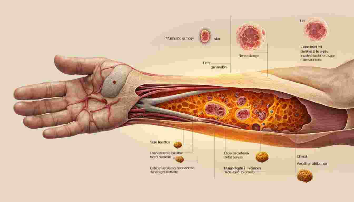 Classification, epidemiology, etiology, microbiology, pathogenesis, clinical presentations, and diagnostic features of leprosy