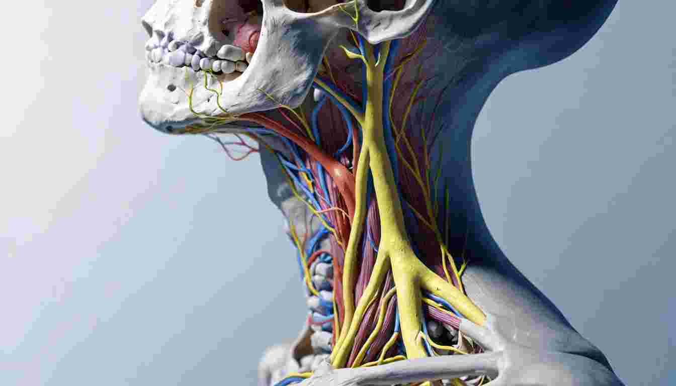 Course and branches of cranial nerves IX, X, XI, and XII in the neck